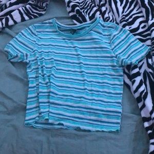 women’s striped blue short sleeve shirt